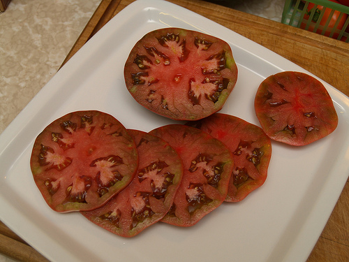Black Sea Man tomato, sliced Black Sea Man Tomato