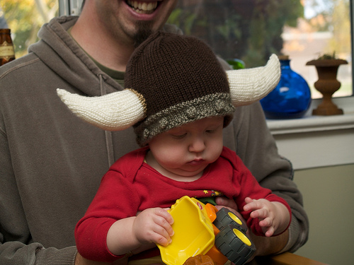 Wee Pillager Mr. C's new viking hat