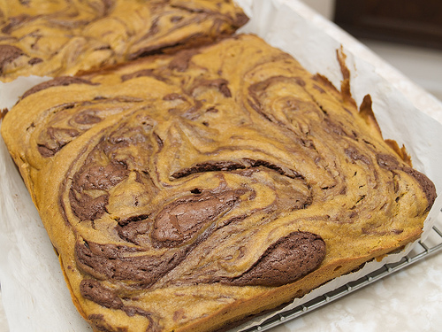 Pumpkin Swirl Brownies, pre-cutting Pumpkin Swirl Brownies