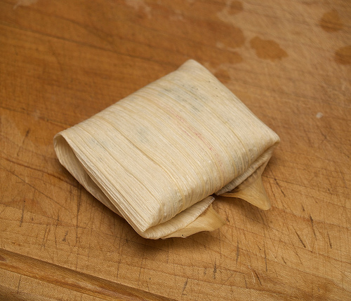 Tamale ready for steaming Chili & Corn Tamales