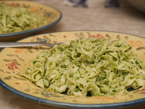 Homemade pasta with wild leek pesto Fresh pasta with wild leek pesto