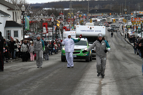 The flame arriving in Bradford (not being carried by Hank) Olympic Torch Relay comes to Bradford