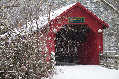 Covered bridge in Wakefield, Quebec, on New Year's Day. Wakefield, PQ