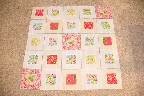 Finished blocks all laid out Baby Quilt for my niece