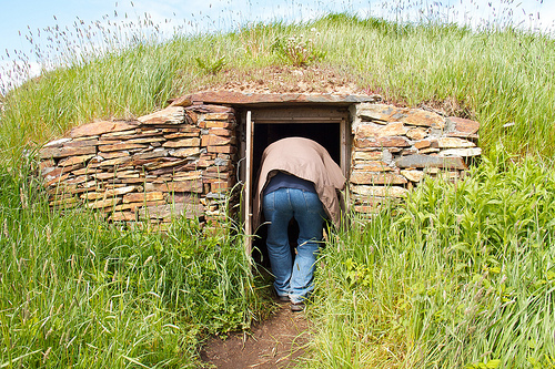 Chris nearly getting stuck in a root cellar