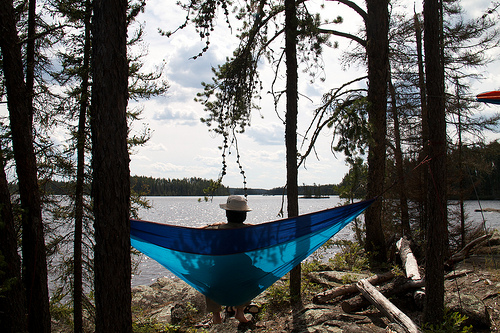 Mike in his hammock at Sunrise Falls Wabakimi 2010
