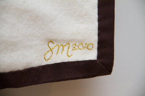 Embroidered signature Baby Boy Quilt