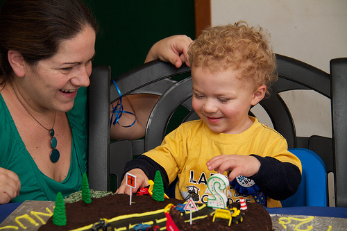 Magnus checking out his super awesome cake Magnus turns 2