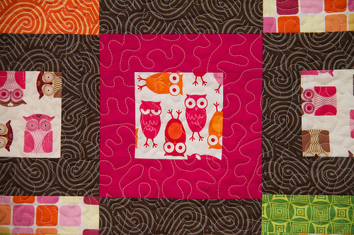 "Urban Zoologie Owls" by Robert Kaufman, with Kona in Pomegranate "Urban Zoologie Owls" by Robert Kaufman, with Kona in Pomegranate