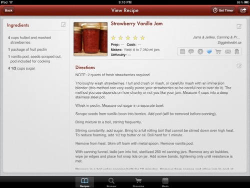 A recipe on the iPad in the Paprika app