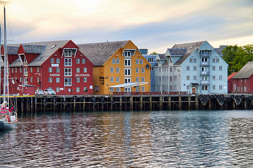 Old wooden buildings along the waterfront, Tromsø, Norway