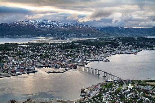 Midnight sun in Tromsø, from the top of the nearest mountain