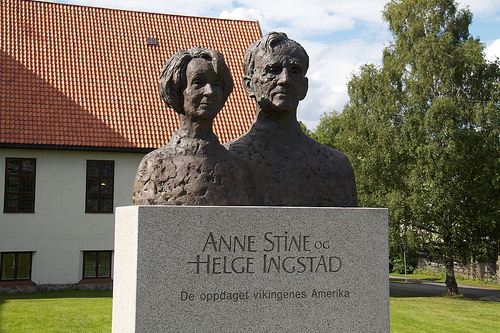 Busts of Norwegian explorers Anne Stine and her husband Helge Ingstad